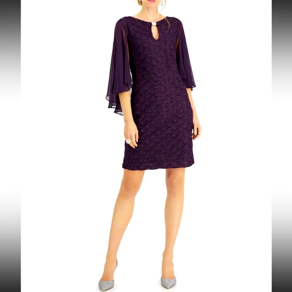 connected apparel Dresses & Skirts - Women’s Formal Dress Size 10, 14 CONNECTED APPAREL Purple Cape-sleeve Short NWT